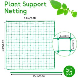 Plant Support Netting - Vaktop Pea Netting with 50pcs Plant Ties, Plant Climbing Net, Nylon Trellis Mesh - for Climbing Plant, Bean Vegetables Fruits (1.8m x 1.8m)