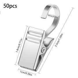 Pack of 50 Curtain Clips Metal Curtain Clips Curtain Hooks for Rope Clips Rustproof Curtain Clips Curtain Clips with Hooks for Curtains Shower Curtain (Stainless Steel)