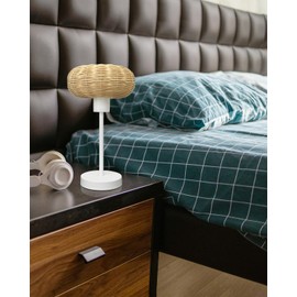 Techstarry Rattan Table Lamp Bamboo Woven Bedside Lamp Wooden Nightstand Light Lamp Desk Lamps for Reading, Yoga, Kids, Living Room, Office