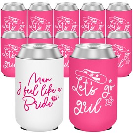 Bachelorette Party Neoprene Can Cooler Sleeves, 12 Pack Cowgirl Theme Bridal Shower Party Supplies, Insulated Beer Drink Holders for Bridesmaid Gifts (Let's Go Girl)