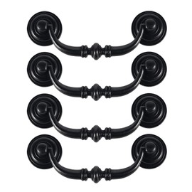 TopHomer Vintage Cabinet Handle, 4PCS 115mm Drawer Pull Handle, Kitchen Cabinets Cupboard Pull Drop Handle, Antique Furniture Door Handle for Bedroom Wardrobe Dresser Drawer Cabinet (Iron Black)