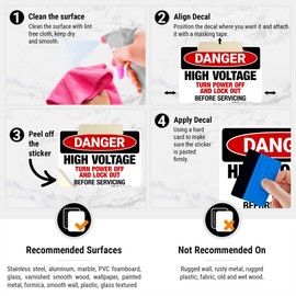 High Voltage Turn Power Off and Lock Out Before Servicing Sign, OSHA Danger Sign, 10x7 Inches, 4 Mil Vinyl Decal Stickers Weather Resistant Long Lasting UV Protected, Made in USA