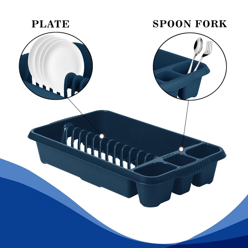 Set of 2 Navy Blue Plastic Medium Dish Drainer with