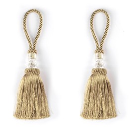 HedongHexi 2 Pack Gold Tassel Key Tassel with Loops, Door Knob Tassel Large Handmade Tassel Craft, DIY Accessories for Home Decoration (Gold, 2)