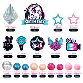 Juego de 30 decoraciones musicales para tartas de música, decoración de tartas de cumpleaños, para niñas, música, karaoke, suministros para fiestas de cumpleaños (estilo1)