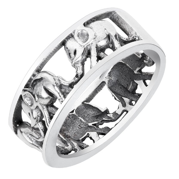 CloseoutWarehouse 925 Sterling Silver Oxidized Elephant Family Migration Ring Size