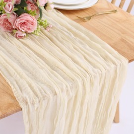 SAJOO Cream Cheesecloth Table Runner 13.3ft 1 PC Gauze Table Runners Long Boho Gauze Fabric Table Runner Rustic Sheer Table Runner for Wedding Decor Baby Bridal Shower Birthday Party Decorations