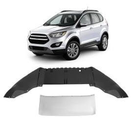 KUAFU Front Lower Bumper Valance & Skid Plate Compatible with 2013-2016 Ford Escape Replace for CJ5Z-17D957-AA CJ5Z-8419-BA FO1095247 FO1044106 Air Dam Deflector & Panel Molding Trim PP Plastic 2Pcs