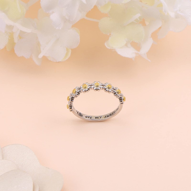 DAOCHONG Sterling Silver You Are My Sunshine Daisy Floral Ring