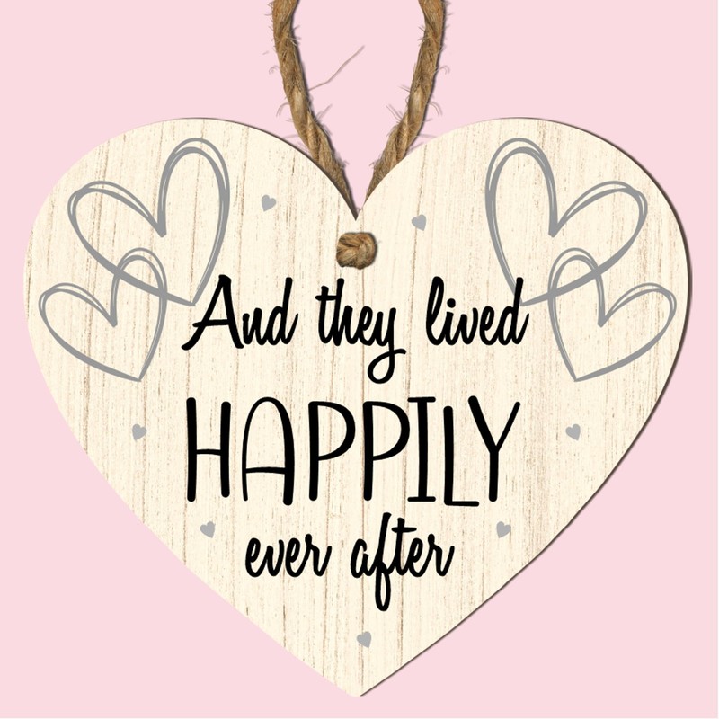 Romantic "And They Lived Happily Ever After" Heart-Shaped Wooden Plaque
