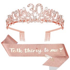 CIEHER 30th Birthday Crown & Talk Thirty to Me Sash & Pearl Pin, 30th Birthday Sash 30th Birthday Tiara, 30th Birthday Decorations for Women 30th Birthday Gifts