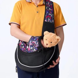 KATITAIMAI Small Dog Sling Carrier - Adjust. Strap & Zip Pocket - Suitable for Puppies for Pet (Black Purple)