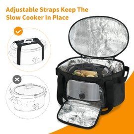 ZIOZERTT Slow Cooker Carrying Bag Compatible with 6-8 Quart CrockPot and Hamlton Beach Slow Cooker,Insulated Double-Layer Slow Cooker Travel Case with Lid Fastener and See-through Window,Bag Only