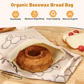 Tirphy Reusable Beeswax Bread Bags for Sourdough - 2 Pack XL Cotton Beeswax Bags with Proofing Cover - Homemade Sourdough Bread Storage for Freshness