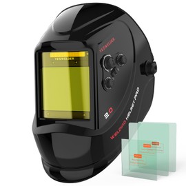 YESWELDER Large View Auto Darkening Welding Helmet, Blue Light Blocking, 1/1/1/1 True Color Solar Powered Welder Hood Mask with 4 Arc Sensors, Wide Shade 3/5-9/9-13 for TIG MIG ARC Cut and Grind