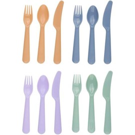 12PCS Lightweight Kids Cutlery Set Plastic Multi Coloured - Reusable Kids Cutlery Toddler Cutlery Set of 4 - Childrens Cutlery Set Mealtime Tableware for Summer Party Picnic Camping