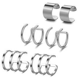 Aroncent 3 Pairs of Non-Piercing Ear Clips Earrings Set Stainless Steel Polished Ear Clip Ear Cuff Fake Piercing Without Hole, Stainless Steel