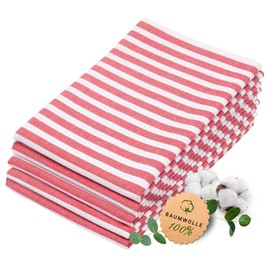 Zollner 310 Tea Towels, Striped, 50 x 70 cm, Set of 5, red, 50 x 70 cm