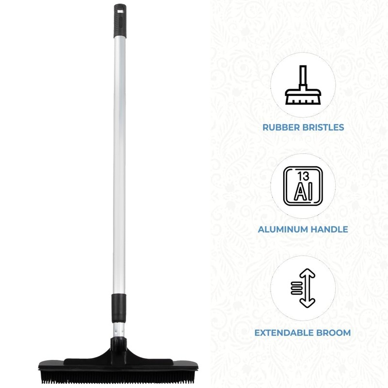 ForPro Extendable Salon Broom, Non-Scratch Rubber Bristles, Aluminum Handle Adjustable