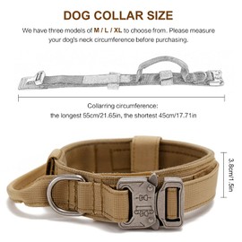 Tactical Dog Collar, Military Nylon Dog Collar Thick with Handle Dog Collars Adjustable Heavy Duty Metal Buckle for Dog Training（Note: Item Does not Contain Patch） (Brown, L)