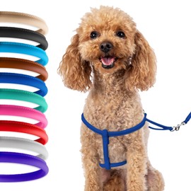CollarDirect Rolled Leather Dog Harness Small Puppy Step-in Leash Set for Walking Pink Red White Blue Green Black Purple Beige Brown Yellow (Dark Blue, XS)