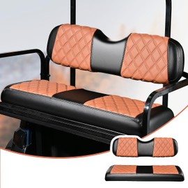 NOKINS Golf Cart Diamond Vinyl Seat Covers, Fit Club Car Precedent/DS/EZGO RXV/TXT/Yamaha Drive Aftermarket Regular Rear Seat Cushion, No Stapler, Multiple Colors and Breathable(Brown&Black)