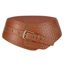 JASGOOD Elastic Wide Belt Women Stretchy Wait Belts for Dress Pants Brown