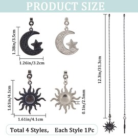 CRASPIRE 4Pcs 2 Color Moon Star Sun Ceiling Fan Pull Chain Extender Charm Pendant Boho Adjustable Decorative 14.1in Extension Connector Ball Bead Cord Replacement Hanging Ornaments for Lighting Lamp