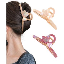Ufgin 2 PCS Large Metal Hair Claw Clips for Women Big Acrylic Hair Clips No Slip Heart Hair Clips for Thin Thick Hair（Yellow + Purple）