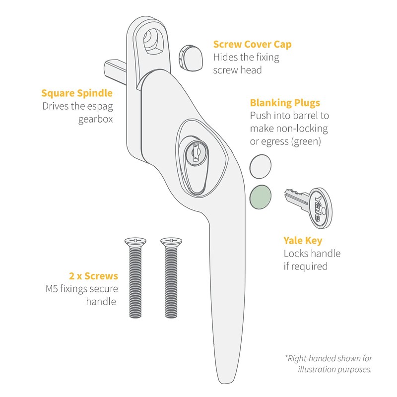 Champagne Gold Right-Hand Yale UPVC Window Handle Cranked Double Glazing