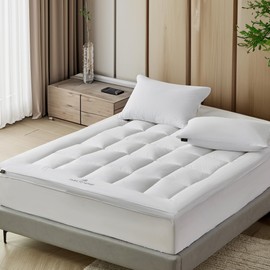 Farm to Home Organic Cotton Mattress Protector Full Size - 2" Gusset Pillowtop Mattress Pad Cover Down Alternative Filled with 16 Inch Elastic Deep Pocket Mattress Topper – White