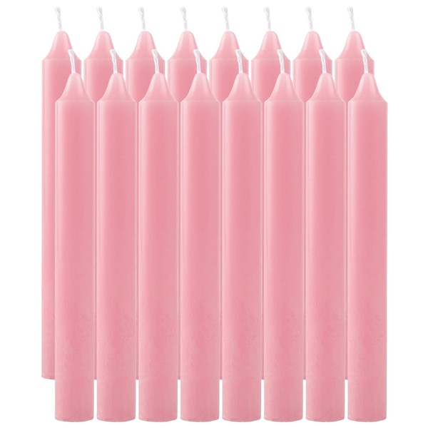 Taper Candles Pink Pack of 16 Unscented Length 17.5 cm