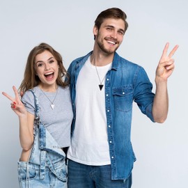 COAI His and Hers Triangle Simple Howlite Obsidian Stone Pendant Necklaces