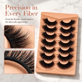 False Eyelashes Cat Eye Lashes 20MM Fluffy Wispy Strip Lashes, 10D Dramatic Fake Eyelashes with Soft Cotton Band, Thick Long D Curl Faux Mink Lashes, 7 Pairs Full Volume Lash Extensions for Makeup