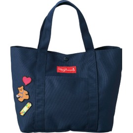 Mrs. Grossman MG0004C-5 Women's Tote Bag, Lightweight, Small, Canvas, Large Capacity, Bottle Holder, Medium Pocket, Snap Button, Patch, Freestanding, Navy, C-5 navy