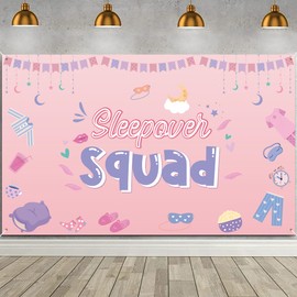 Sleepover Party Supplies for Girls, Large Sleepover Party Banner Backdrop Slumber Party Pajama Party Decorations Backdrop for Girls Night Birthday Decorations 72 X 44 Inch