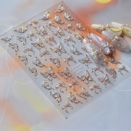 Schmetterling Nagelkunst-Sticker, Rosa Muschel Licht Schmetterling Nagel-Sticker, 1 Stück 5D Relief-Gel-Schmetterlinge Schleifendesign Nagel-Sticker