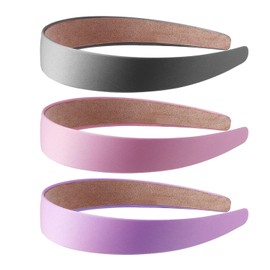 Pack of 3 Hair Bobbles, Thick Padded Headband, Satin Headband, Soft Padded Headband, Non-Slip Plain Headband, 3 cm Simple Women's Headband (Black, Pink, Purple)