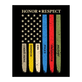 Honor & Respect - Military & First Responders Patriotic Wall Art, Modern Decor Rustic American Flag Print Gift For Home Decor, Office Decor, Bar Decor, Military Veterans & Patriots, Unframed - 8x10