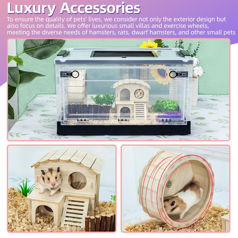 Hamsters Cage Large, Foldable Portable 360° Viewing Ventilated Cages with