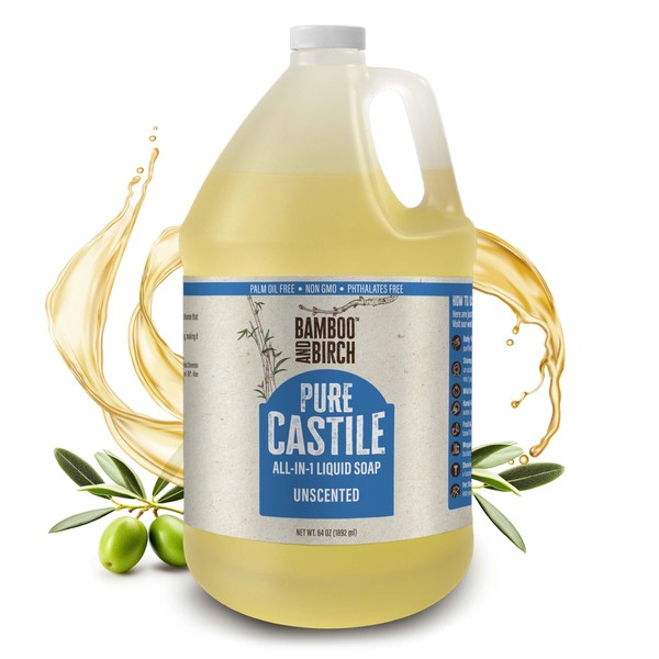 BAMBOO AND BIRCH Pure Castile Soap Liquid Organic, Certified Palm
