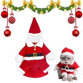 Christmas Cat Clothing, Christmas Pet Clothing, Adjustable Red Santa Cape with Santa Hat, Christmas Party Cute Cats and Dogs Costume, Christmas Costumes for Cats and Small Dogs