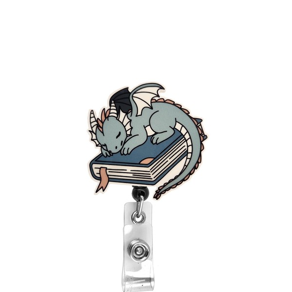 Dragon Sleeping On Book Badge Reel, Interchangeable Badge Reel Topper,