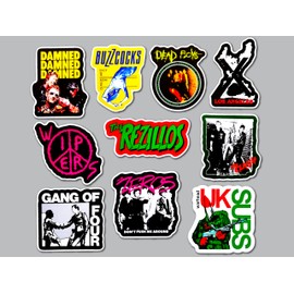 Punk Sticker Pack (10 Stickers) Set 30 Damned Buzzcocks Dead Los Angeles Wipers rezillos Blush Zeros UK subs Warhead Classic Rebellion Badge DIY Vintage Decal Underground Scene Music Loud Boys