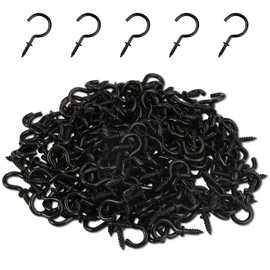 200 x Small Screw Hooks, Black 1/2 Inch Hooks for Screwing