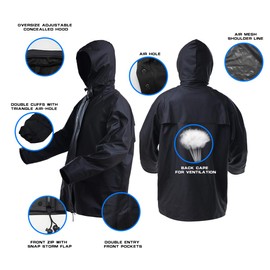 Commercial Rain Jacket with Pants for Men Women Rain Suits Waterproof Heavy Duty Foul Weather Gear(Black, Medium)