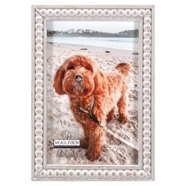 Malden International Designs 4x6 inch Beaded Tabletop and Wall Picture Frame Whitewashed Natural Color