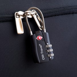 New TSA Approved Luggage Locks (2 Pack) OW-Travel 3 Digit Heavy Duty Zinc Alloy Security Cable Padlock, Combination Padlocks, Code Lock for Suitcase, Zipper, Luggage, Bag, Case, Gym Locker (Black)