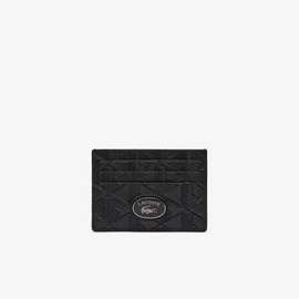 Lacoste Tarjetero de piel con monograma The Blend para hombre, Negro, Talla Única