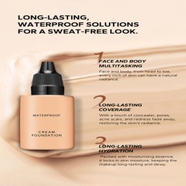 Waterproof Full Coverage Foundation - Long Lasting Cream Face Makeup - Coverage for Natural Flawless- Lightweight Oil-Control Formula (105 Medium)